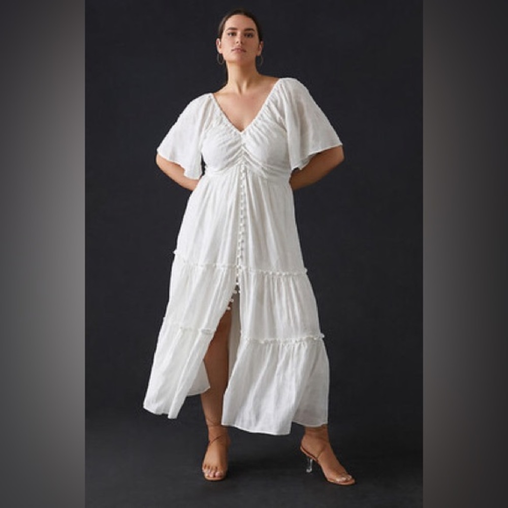 Anthropologie White Tiered Maxi Dress with Open Back - Picture 15 of 15